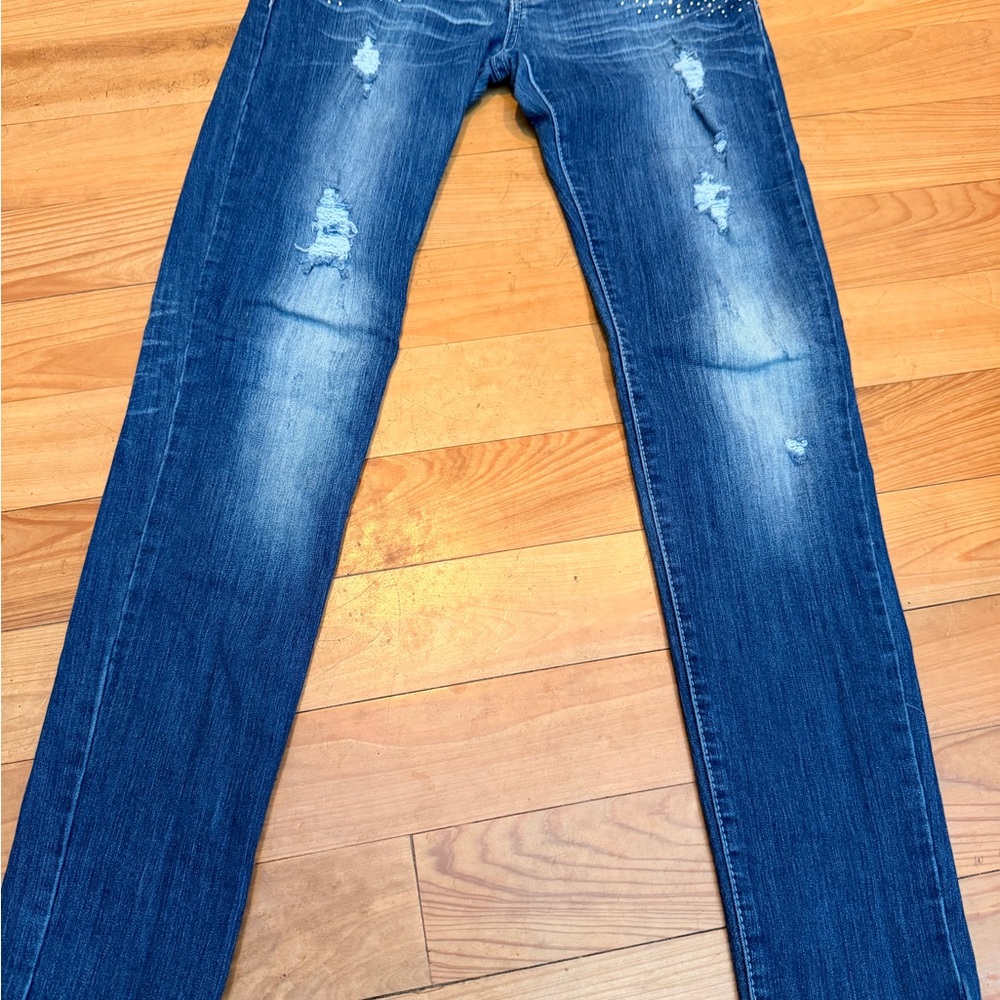 Crunch Skinny Embellished Blue Denim Jeans